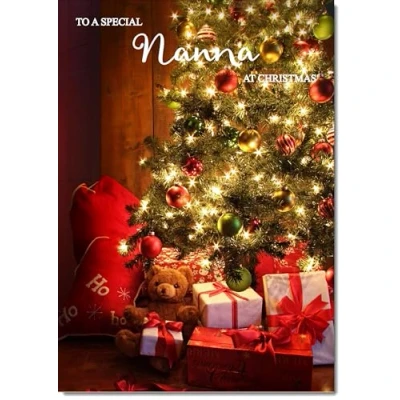 Image of doodlecards Nanna Christmas Card Teddy by Tree Medium Size for with Plain Envelope