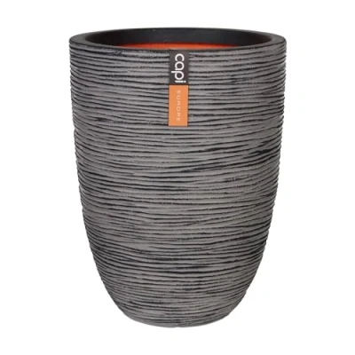 Image of CAPI EUROPE Vase elegant low Rib NL 46x58 Anthracite Opening Ø38 Pot for indoor and outdoor use Shatterproof 100% recyclable KOFZ783