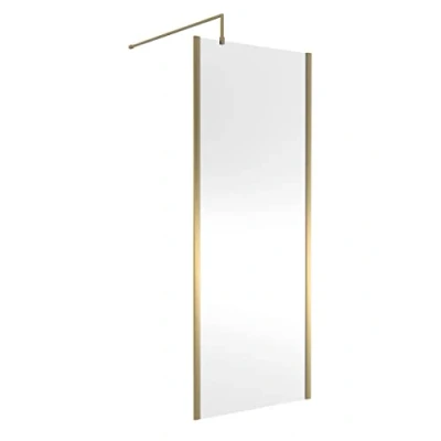 Image of nuie WRSCOBB80 Modern Bathroom Outer Framed Wall Fixed Wetroom Screen with Support Arm, 800mm, Brushed Brass