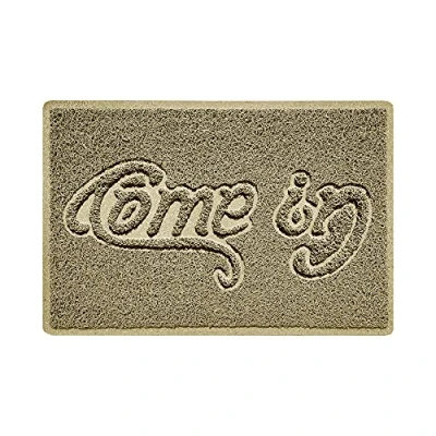Image of Nicoman COME IN Embossed Shape Door Mat Dirt Trapper Jet Washable Doormat (Use Indoor or Sheltered Outdoor) (60x40cm/23.6x15.7inches, Small) Beige