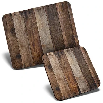 Image of Mouse Mat &amp; Coaster Set Wooden Planks Wood Texture Effect Brown 23.5 x 19.6 cm 9 for Computer Laptop, Office, Gift, Non slip Base #24449