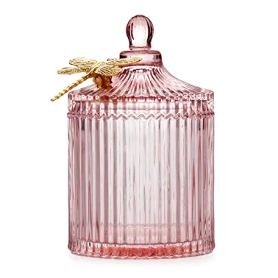Image of AmeliaHome Storage Box with Lid Organiser Made of Glass Cosmetic Dragonfly 10.5 x 16.6 cm Powder Pink
