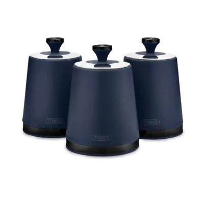 Image of Tower T826137BLU Sera Set of 3 Canisters Midnight Blue with Smoked Trims, Stainless Steel