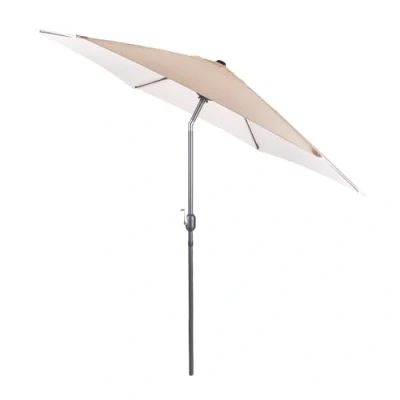 Image of Alfresia 2.7 Metre Parasol Round with Push Button Tilt, Outdoor Table Umbrella Crank Handle, Garden Patio Sun Shade, Cream, Easy Assemble