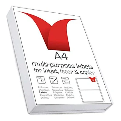 Image of Multi Purpose A4 White Self Adhesive Labels Die Cut 199.6 x 143.5mm 2 per Sheet 100 Sheets box/200 Pack