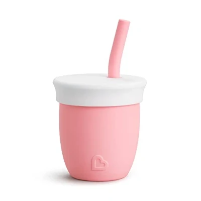 Image of Munchkin C’est Silicone! Open Training Cup with Straw for Babies and Toddlers 6 Months+ Ideal Transition Sippy Cup, Free Flow to Baby Toddler weaning, 4oz / 120ml, Coral