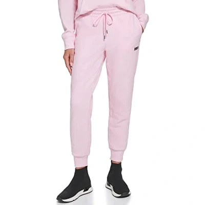 Image of DKNY Women&#039;s Sport Metallic Stripe Logo Fleece Sweatpant, Pink Lady, L