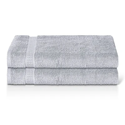 Image of Panzy 100% COTTON 500 GSM ABSORBENT TOWEL SET, QUALITY RINGSPUN 70X140 CM BATH TOWELS &amp; 50X100 Hand (2 Towels, Silver)