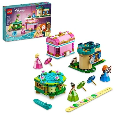 Image of LEGO Disney Aurora, Merida and Tiana’s Enchanted Creations 43203 Building Kit; Jewelry Box Set for Kids Aged 6+ (558 Pieces)