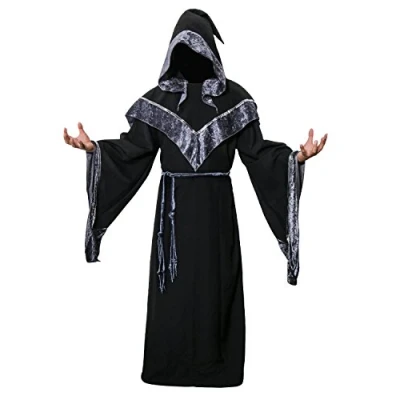 Image of Nofonda Men&#039;s Dark Wizard Robe Medieval Monk Mystic Godfather Sorcerer Hooded Costume Cape Cloak Halloween Cosplay(XX Large)