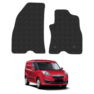 Image of 5mm Rubber Floor Mats for the Vauxhall Combo (2010 2018) UK Models Custom Van Accessory Tailored fit Heavy Duty, Waterproof &amp; Anti Slip Work with Clips