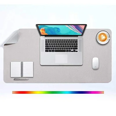 Image of Desk Pad Large, Mat, Extended Mouse XL, Blotter, DOBAOJIA Laptop Writing for Office/Home, Dual Side Use PU Leather Waterproof 31.5&quot; X 15.7&quot; (Light Gray/Silver)
