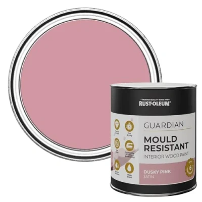 Image of Rust Oleum Pink Guardian Mould Resistant Interior Wood Paint in Satin Finish Dusky 750ml