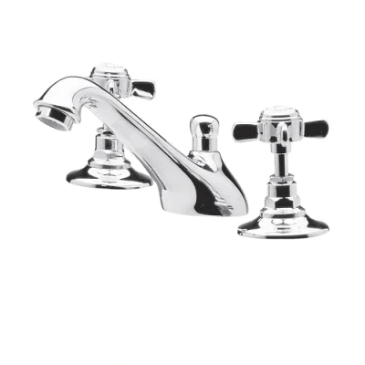Image of Traditional Crosshead 3 Tap Hole Basin &amp; Pop Up Waste Chrome