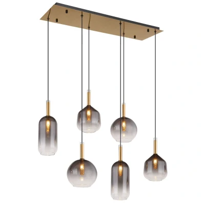 Image of Elisabeth Cluster Pendant Ceiling Light Brass Coloured Smoke Glass Shade 6x G9