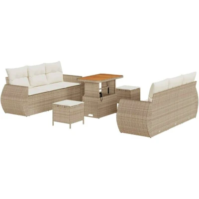 Image of vidaXL 9 Piece Garden Sofa Set with Cushions Beige Poly Rattan Acacia