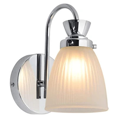 Image of Modern 1 Light Bathroom Wall Chrome IP44 Frosted Glass Lamp Shade H3082 with G9 LED 5w Warm White