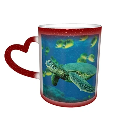 Image of YINGD Sea Turtle Color Changing Mug Ceramic Heat Sensitive Mugs Discoloration Cup Water Coffee Cups Magic Funny Art Personalized Gifts