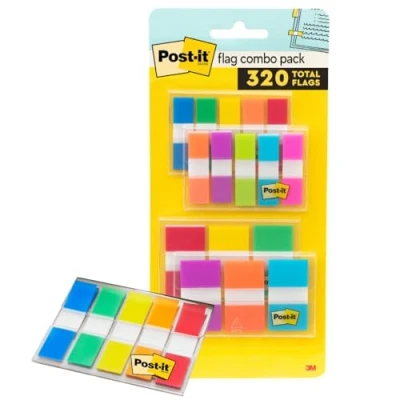 Image of Post it Flags Combo Pack, 4 On The Go Dispensers/Pack, 120 .94 in Wide and 200 .47 Flags, Assorted Colors (683 XL1)