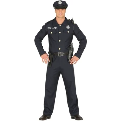 Image of FIESTAS GUIRCA Police Fancy Dress Costume Adult Man Size Large 52 54