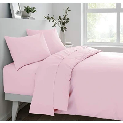 Image of Sleepdown Fitted Sheet Super Soft Cosy Easy Care Polycotton Bed Linen Luxury Bedding Bedsheet 25cm Deep Non Iron Pink King