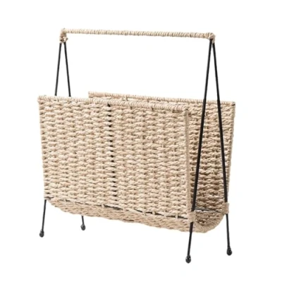 Image of Hand Woven Magazine Holder Standing Basket Book Storage Newspaper Rack for Living Room Nursery Office