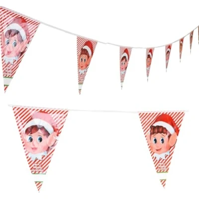 Image of 12ft Elf Paper Bunting Festive Christmas Decoration Hanging Display Naughty Xmas Party Card Flags Decorations