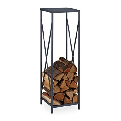 Image of Relaxdays Tall Firewood Storage Stand, Alloy Steel, Grey, 112x34x34 cm