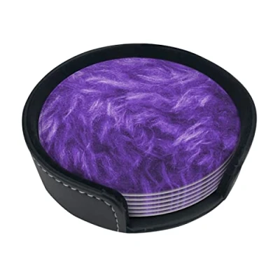 Image of Set Of 6 Purple Print Coaster,Coasters For Drinks, Absorbent Coasters With Holder