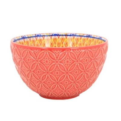 Image of Red Ceramic Bowl 500ml Tuscany Bohemian Soup Salad 13cm Dia Mediterranean Design