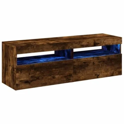 Image of vidaXL TV Cabinets Constructed from Engineered Wood with LED Lights Smoked Oak Finish Set of 2 Modern Style USB Connector Suitable for Living Room or Bedroom