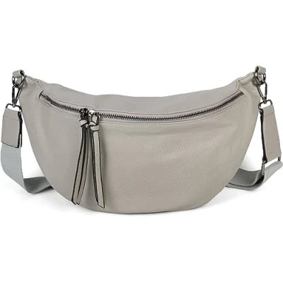 Image of styleBREAKER Women&#039;s Half Moon Crossbody shoulder Bag, detachable adjustable strap, Solid colored handbag 02012386, Colour:Light Grey