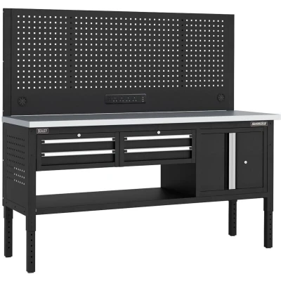 Image of Superline Pro Modular Workbench with 4 Drawers &amp; Cupboard Stainless Steel Worktop 1830mm