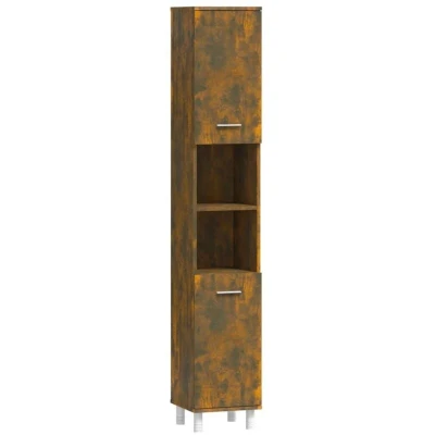 Image of vidaXL Bathroom Cabinet Smoked Oak 30x30x179 cm Engineered Wood