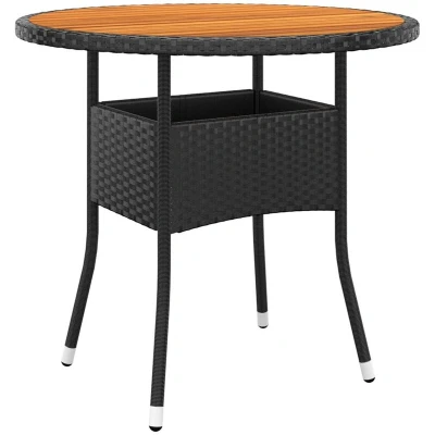 Image of vidaXL Garden Table Ø80x75 cm Acacia Wood and Poly Rattan Black