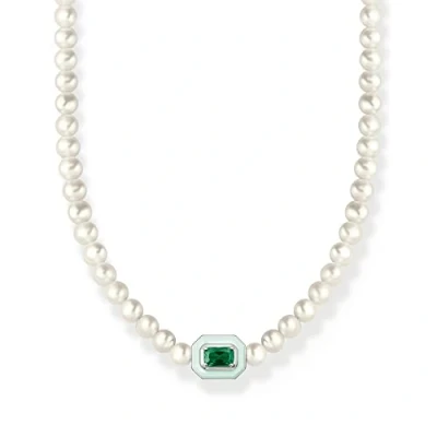 Image of Thomas Sabo Women Choker Pearls with Green Stone 925 Sterling Silver, Cold Enamel KE2183 082 6