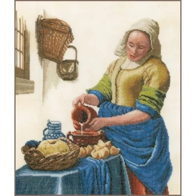 Image of Lanarte Counted Cross Stitch Kit Milk Lady (Linen), Fabric, Assorted, 32 x 22.5 2 cm