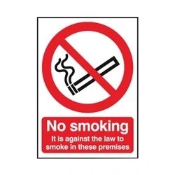 Image of Safety Sign No Smoking It is against the law to smoke in premises A4
