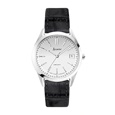 Image of Accurist Everyday 36mm Quartz Watch in Silver with Analogue Display, and Black Leather Strap 74006