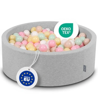 Image of KiddyMoon 90X30cm/200 Balls ∅ 7Cm / 2.75In Baby Foam Ball Pit Made In EU, Light Grey:Pastel Beige/Pastel Yellow/White/Mint/Powder Pink