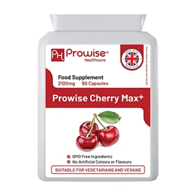 Image of Montmorency Cherry Capsules 2100mg 90 Vegan Supplements I Prowise CherryMax with 1500MG &amp; 600MG Black Tart Made in The UK by Healthcare