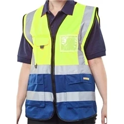 Image of Two Tone Executive Waistcoat Sat Yellow/Navy XL