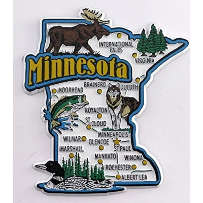 Image of World By Shotglass Minnesota State Map and Landmarks Collage Fridge Collectible Souvenir Magnet FMC