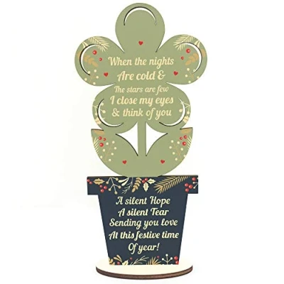 Image of RED OCEAN Mum Dad Nan Grandad Memorial Christmas Decoration Wooden Flower Gift