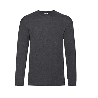 Image of Fruit of the Loom Men&#039;s Long Sleeved Valueweight Tee Sports Top, Dark Heather + 1x Hl Kauf Notepad, L