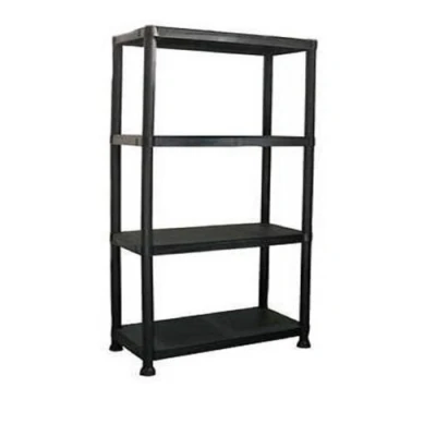 Image of 4 TIER BLACK PLASTIC GARAGE STORAGE SHELVING SHELVES UNIT SHED SHELF