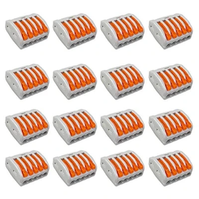 Image of Aiqeer 16 Pcs PCT 215 Lever Nut Wire Connectors, 5 Ports Conductor Compact Cable Clamp Terminal Block Quick Spring Connector