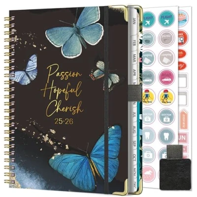 Image of NEYSA Diary 2025 2026 Week to View A5 Academic July June (12 Months) Planner with Self adhesive pen loop, Monthly tabs &amp; Stickers (N37 Black)