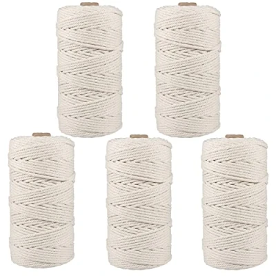 Image of MANCHAP 5 PCS 3mm x 100m Macrame Cord, 4 Strand Twisted Cotton Rope for Wall Hanging, Knitting, Gift Wrapping