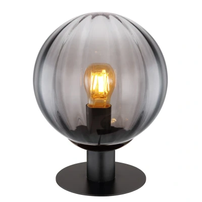 Image of Dallerta Globe Table Lamp Matt Black Smoke Glass Shade 1x E27